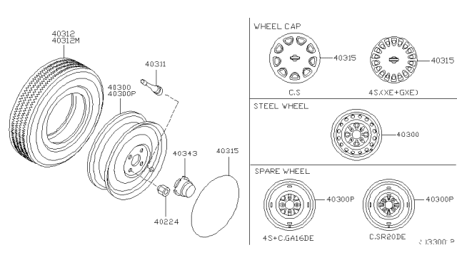 1995 Nissan Sentra Road Wheel & Tire Diagram 2