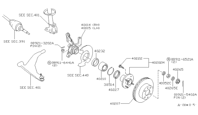 1995 Nissan 200SX Bearing Assembly Front Wheel Diagram for 40210-50Y00