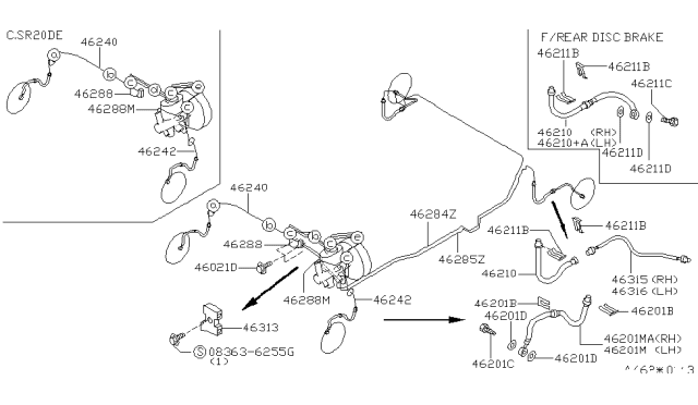 1998 Nissan Sentra Brake Piping & Control Diagram 3