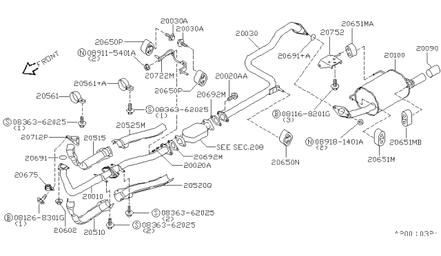 1996 Nissan Sentra Exhaust Tube Assembly, Center Diagram for 20030-9B400