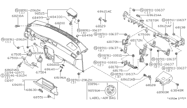 1999 Nissan 200SX Instrument Panel,Pad & Cluster Lid Diagram 2