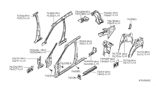 2006 Nissan Maxima Brace Assy-Pillar,Upper Hinge Diagram for 76260-7Y030