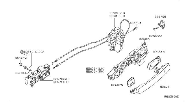 2005 Nissan Maxima Rear Right Driver Door Lock Actuator Diagram for 82500-7Y00A