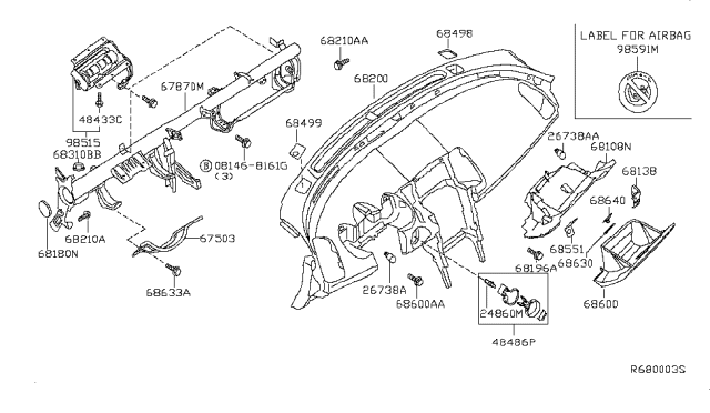 2007 Nissan Maxima Air Bag Assist Module Assembly Diagram for 98515-ZK38A
