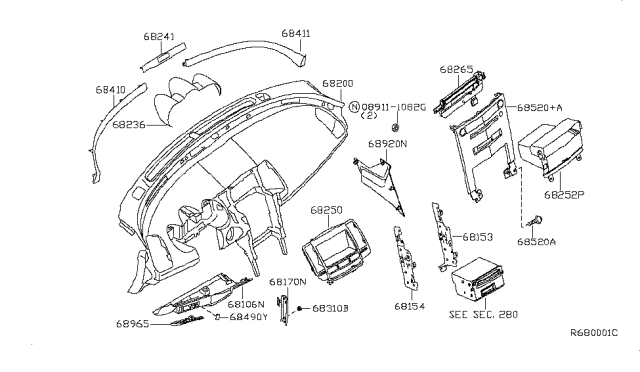 2007 Nissan Maxima Instrument Panel,Pad & Cluster Lid Diagram 4