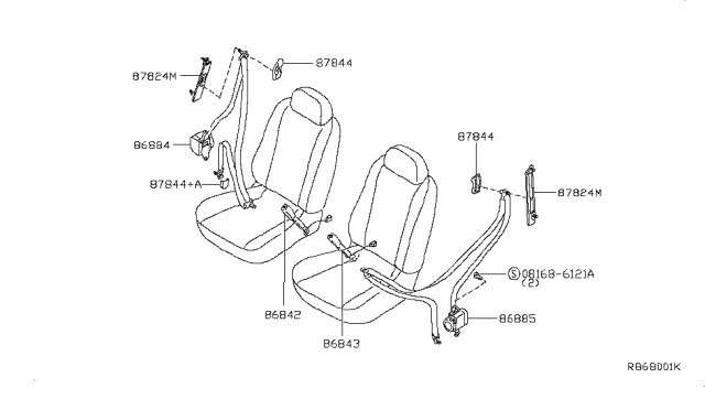 2004 Nissan Maxima Tongue Belt Assembly, Pretension Front Right Diagram for 86884-7Y080