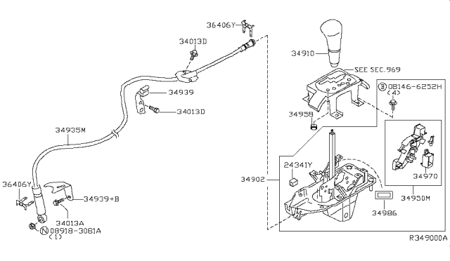 2006 Nissan Maxima Control Cable Assembly Diagram for 34935-8Y100