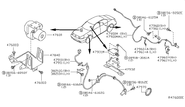 2006 Nissan Maxima Sensor Assembly-Anti SKID,Rear Diagram for 47900-7Y000