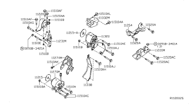 2006 Nissan Maxima Engine Mounting Insulator ,Rear Diagram for 11320-8Y000