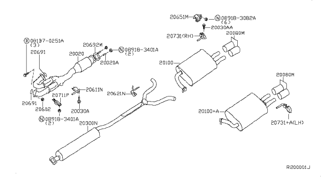 2006 Nissan Maxima Exhaust, Main Muffler Assembly Diagram for 20100-ZK40A