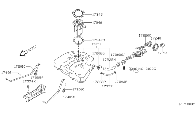2005 Nissan Maxima Fuel Tank Assembly Diagram for 17202-ZD80A