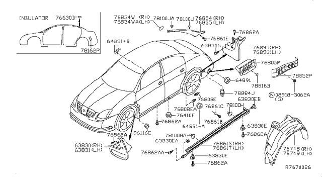 2006 Nissan Maxima Rear Mudguard Set, Right Diagram for 93820-ZK30A