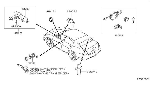 2007 Nissan Maxima Key Set Diagram for K9810-ZK01A