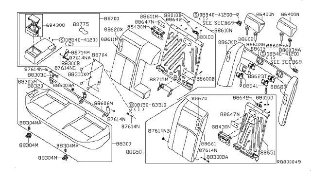 2006 Nissan Maxima Rear Seat Armrest Assembly Diagram for 88700-7Y402