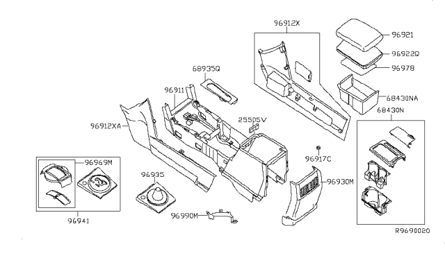 2007 Nissan Maxima Cup Holder Assembly Diagram for 68430-ZK30A