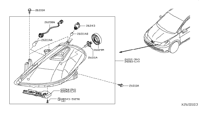 2009 Nissan Versa Bulb Diagram for 26261-EM31A