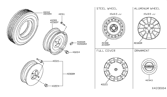 2009 Nissan Versa Road Wheel & Tire Diagram