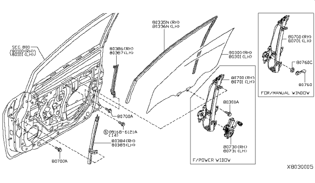 2007 Nissan Versa Motor Assembly-Regulator,L Diagram for 80731-ED000