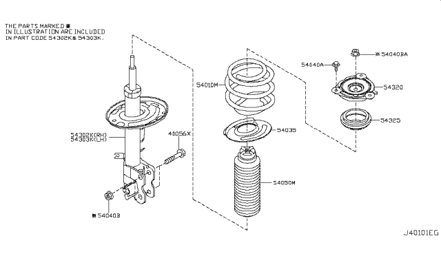 2014 Nissan Murano Strut Mounting Insulator Assembly Diagram for 54320-JN00B