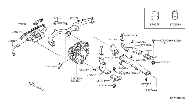 2014 Nissan Murano Duct-Heater Floor,Rear RH Diagram for 27832-1AA0A