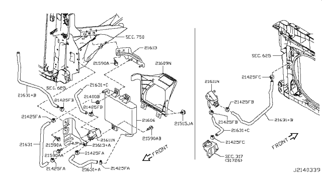 2012 Nissan Murano Radiator,Shroud & Inverter Cooling Diagram 1