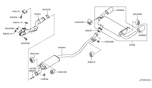 2014 Nissan Murano Exhaust, Main Muffler Assembly Diagram for 20100-1AA2B