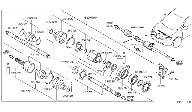 2014 Nissan Murano Bracket-Bearing Support,Front Drive Shaft Diagram for 39780-JP00A