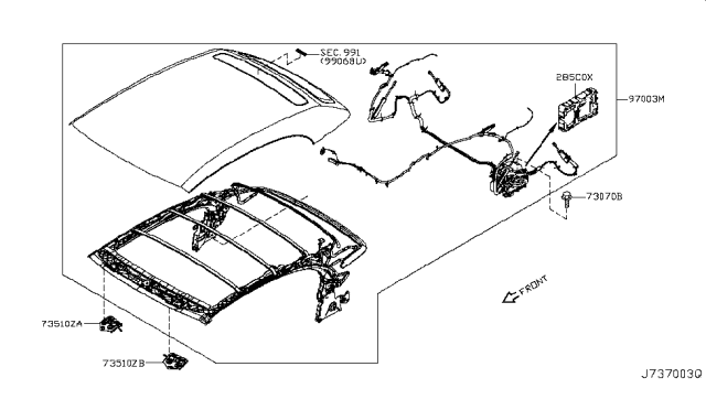 2012 Nissan Murano Molding Roof Complete Diagram for 97003-1GR0C