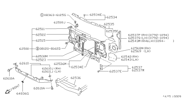 1995 Nissan Pathfinder Front Apron & Radiator Core Support Diagram