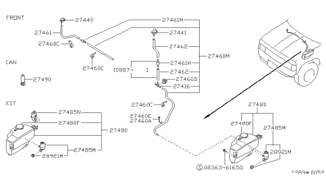 1993 Nissan Pathfinder Washer Nozzle Assembly,Passenger Side Diagram for 28930-01G02