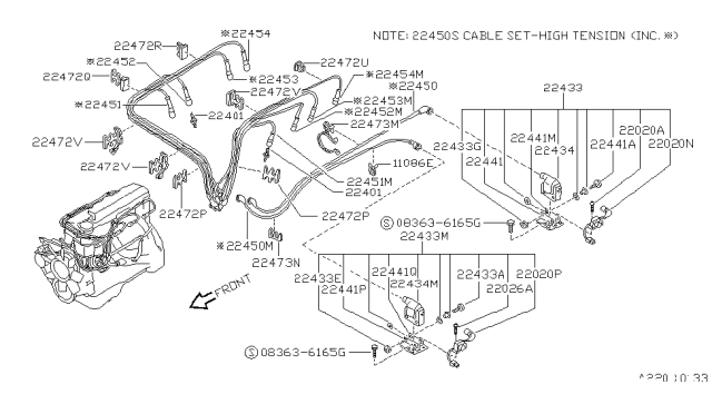 1989 Nissan Pathfinder Ignition Coil Assembly Diagram for 22433-55S10