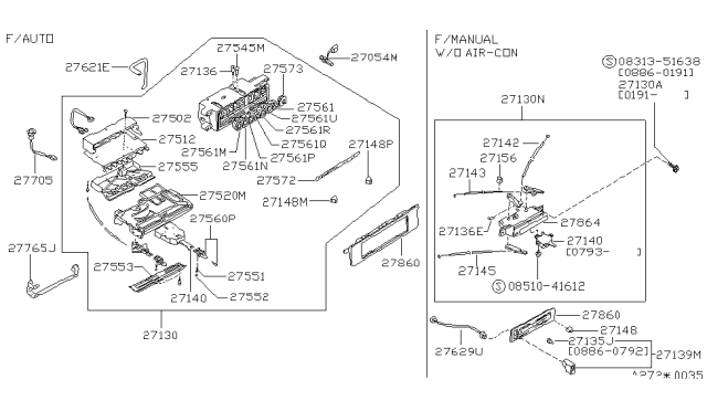 1990 Nissan Pathfinder Switch Assy-Air Conditioner Diagram for 27670-01G11