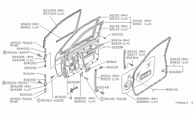 1990 Nissan Pathfinder SASH Assembly-Front Door Rear LH Diagram for 80217-01G00