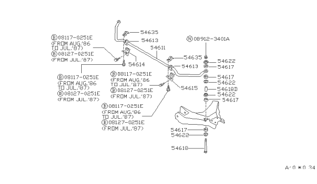 1989 Nissan Pathfinder Bushing-Stabilizer Diagram for 54613-43G00