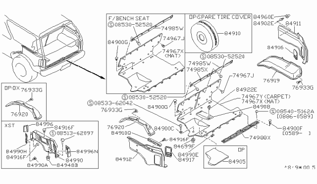 1990 Nissan Pathfinder Cover For Box Assembly Rear Gray Diagram for 84923-41G01
