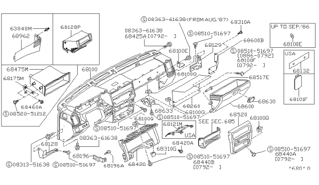 1993 Nissan Pathfinder Bracket-Instrument Side Diagram for 68129-41G00