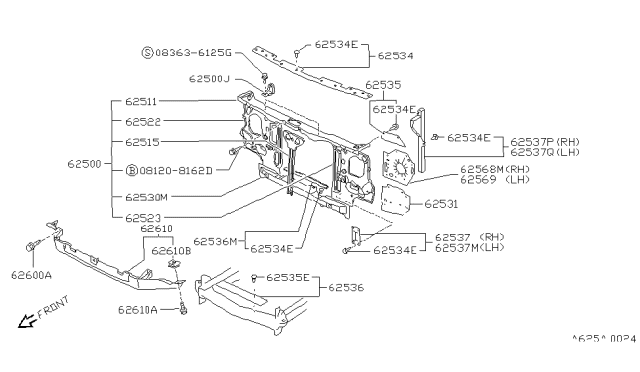 1988 Nissan Pathfinder Support-Radiator Core Lower Diagram for 62530-01G26