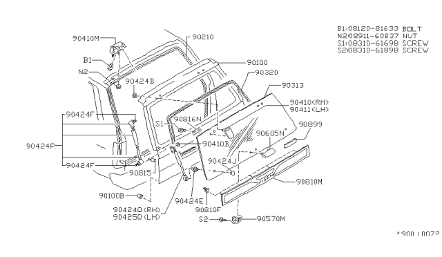 1995 Nissan Pathfinder Stay Assembly-Back Door Diagram for 90450-41G21