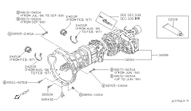 1995 Nissan Pathfinder Manual Transmission, Transaxle & Fitting Diagram 3