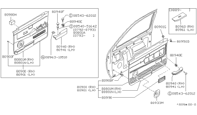 1993 Nissan Pathfinder Finisher Assy-Front Door,RH Diagram for 80900-60G71