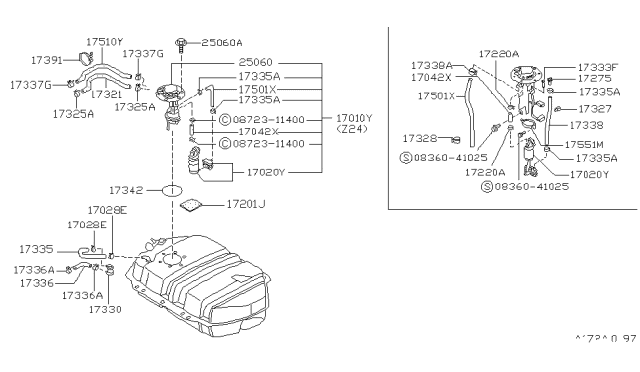 1988 Nissan Pathfinder Fuel Pump Assembly Diagram for 17040-41G00