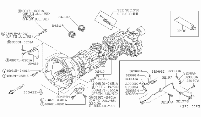 1993 Nissan Pathfinder Manual Transmission Diagram for 32010-88G10