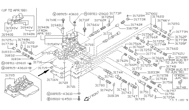 1989 Nissan Pathfinder Control Valve Assembly Diagram for 31705-43X11