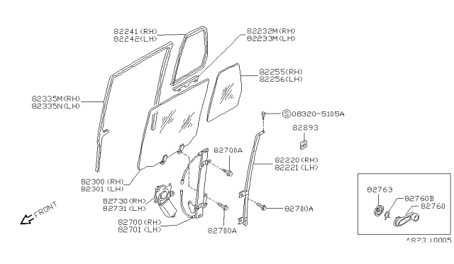 1994 Nissan Pathfinder Sash Assy-Rear Door,Center LH Diagram for 82223-83G00