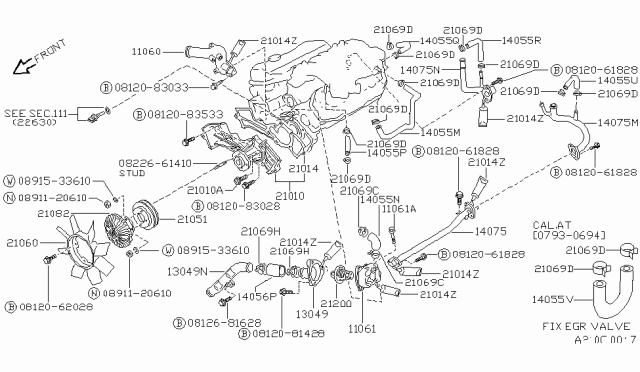1987 Nissan Pathfinder Water Pump, Cooling Fan & Thermostat Diagram 1