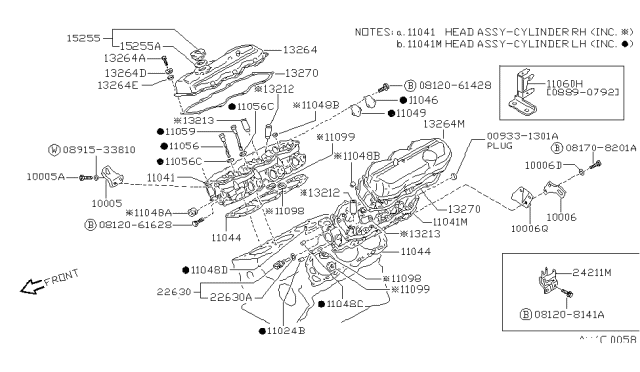 1990 Nissan Pathfinder Bolt Cylinder Head Diagram for 11057-H5000
