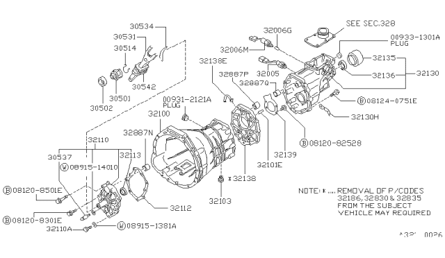 1993 Nissan Pathfinder Transmission Case & Clutch Release Diagram 1