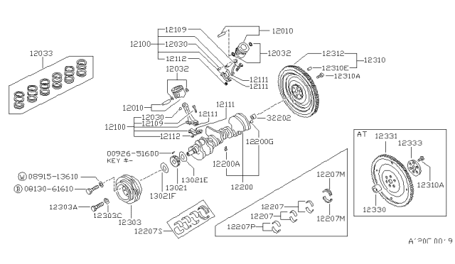 1995 Nissan Pathfinder Piston,Crankshaft & Flywheel Diagram 1