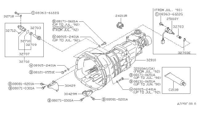 1992 Nissan Pathfinder Manual Transmission, Transaxle & Fitting Diagram 1