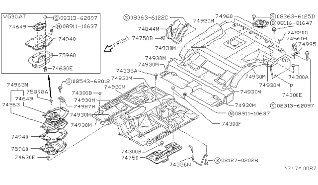 1991 Nissan Pathfinder Cover-Transmission Hole Diagram for 74810-08G00